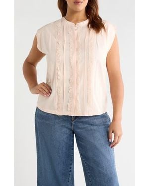 Wit & Wisdom Lace Trim Mix Media Top - Pink