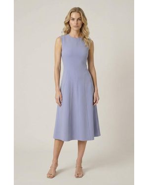 Modenaire Structured Seaming Flared Skirt Sleeveless Midi Dress - Blue