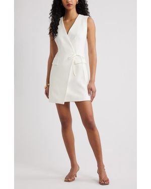 Open Edit Icon Twill Side Tie Blazer Dress - White