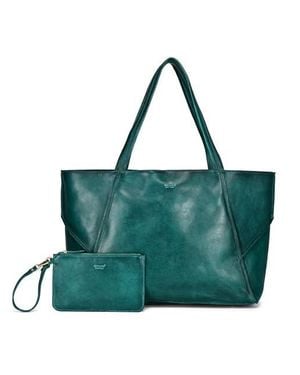 Old Trend Wishbone Oversized Leather Carryall Tote - Green