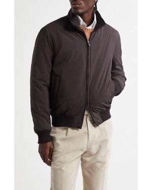 Thom Sweeney Water Resistant Japanese Nylon Bomber Jacket - Brown