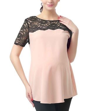 Kimi + Kai Paisley Lace Yoke Maternity Blouse - Pink