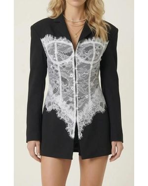 Modenaire Lace Corset Detail Blazer - Black