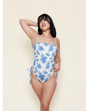 Kitty and Vibe Ruched Square Neck One Piece - Blue