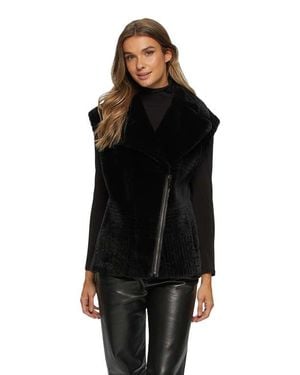 Gorski Genuine Shearling Zip Vest With Grooved Pattern - Black