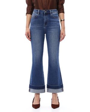 Bayeas Cuffed High Waist Ankle Flare Jeans - Blue