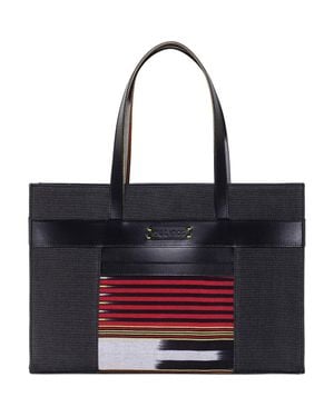 Kai & Vrosi Leather & Canvas Tote Bag With Pockets - Red