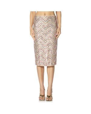 AFRM Audino Sequin Chevron Midi Skirt - Natural
