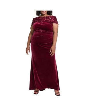 Eliza J Ruched Off The Shoulder Velvet Gown - Red