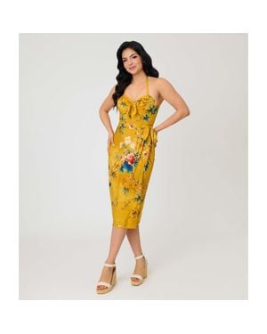 Unique Vintage Leilani Sleeveless Sarong Dress - Yellow