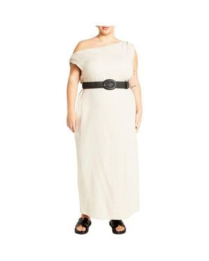 City Chic Lana One-Shoulder Sleeveless Linen Blend Maxi Dress - Natural