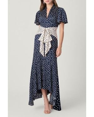 Shoshanna Polka Dot Satin Lane Dress - Blue