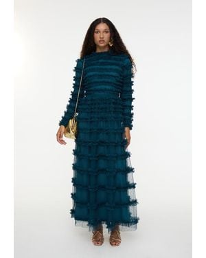 MARYISA Modest Ruffle Dress Maxi With Flowey Bottom - Green