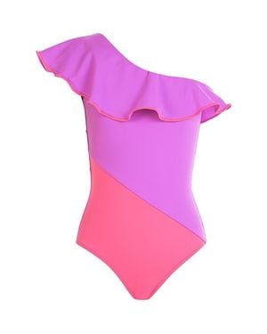 NESSI BYRD One-Shoulder Vibrant Diagonal Blocked One-Piece Swimsuit - Purple