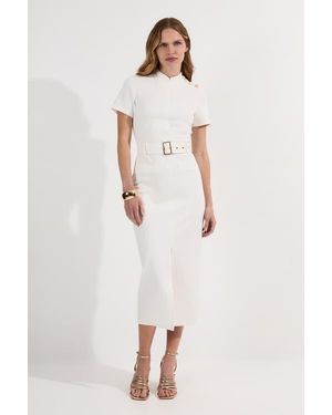 Karen Millen Belted Ponte Midi Dress - Natural