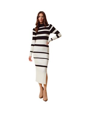 Knit & Lounge Striped Long Sleeve Knit Bodycon Dress - White