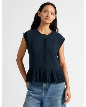 Albaray Peplum Knitted Button Tank Top - Blue