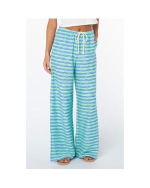 Roxy Beach Breeze Stripe Drawstring Waist Stretch Cotton Pants - Blue
