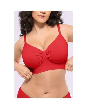 Shapellx Wireless Seamless Comfy Non Padded V Neck Bra - Red