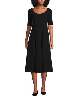 Lands' End Starfish Elbow Sleeve Midi Fit And Flare Dress - Black