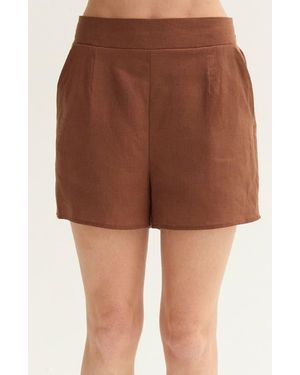 Crescent Easy Wear Linen Blend Shorts - Brown