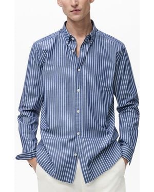 Mango Stripe Regular Fit Button-Down Shirt - Blue