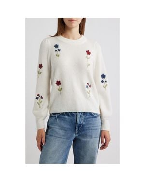 Rails Avila Flower Embroidered Sweater - White