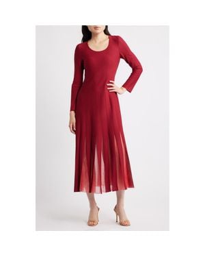 Misook Fit & Flare Long Sleeve Dress - Red