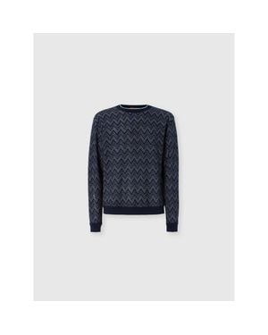 Missoni Crew-Neck Cashmere Pullover With Zigzag Pattern - Blue