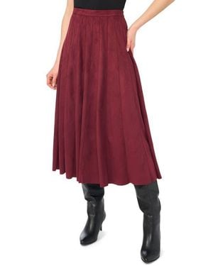 Halogen® Paneled Pintuck Faux Suede Midi Skirt - Red
