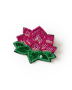 Matr Boomie Bala Mani Beaded Lotus Brooch Pin - Red