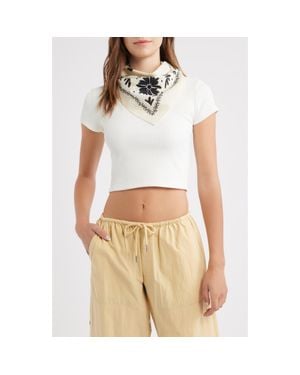 Treasure & Bond Floral Embroidered Square Bandana - Natural