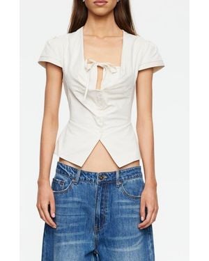 Lioness Kendall Split Front Cotton Button-Up Top - White