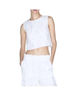 Mango Floral Embroidered Cotton Crop Top - White