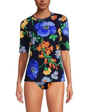Lands' End Sunshade Upf 50 Elbow Sleeve Rash Guard Swim Tee - Blue