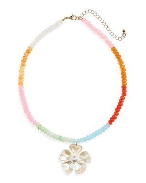 BP. Beaded Faux Pearl Floral Pendant Necklace - Multicolor