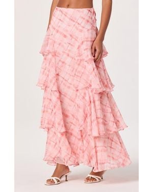 Astr Maia Plaid Ruffle Tiered Maxi Skirt - Pink