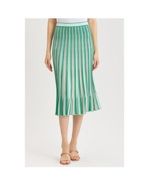Ming Wang Flared Flounce Soft Knit Midi Skirt - Green