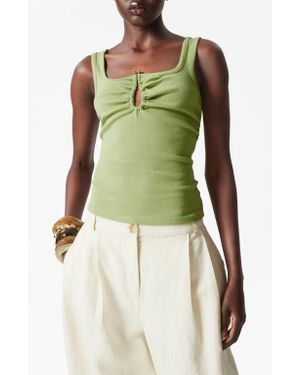 & Other Stories Metal Keyhole Stretch Cotton Tank - Green