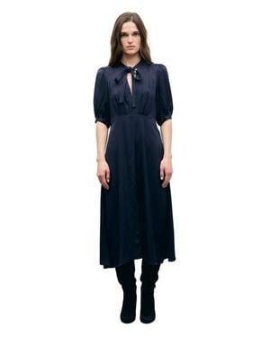 Gerard Darel Chani Tie Neck Midi Dress - Blue