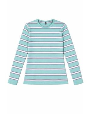 46227 Striped Flatlock Stitch Long Sleeve Tee - Blue