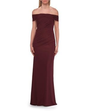La Femme Off-The-Shoulder Ruched Jersey Gown - Red