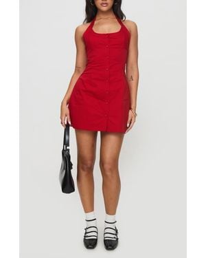 Princess Polly Mallorie Button-Up Halter Minidress - Red