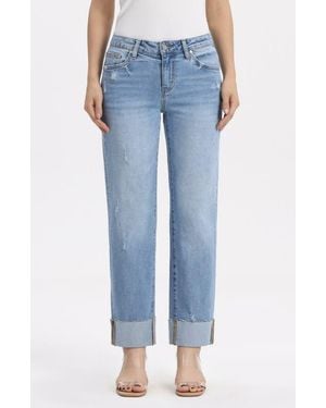 Bayeas Cuffed Raw Hem Straight Leg Jeans - Blue
