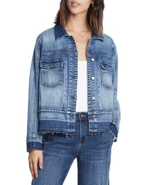 Wash Lab Denim Step Up Raw Hem Denim Jacket - Blue