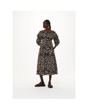Whistles Leopard Spot Bardot Midi Dress - White