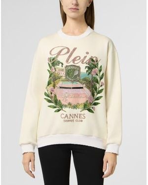 Philipp Plein Washed Sweatshirt Cannes Tennis Club - Natural