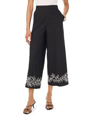 Vince Camuto Embroidered Cutout Crop Pants - Black