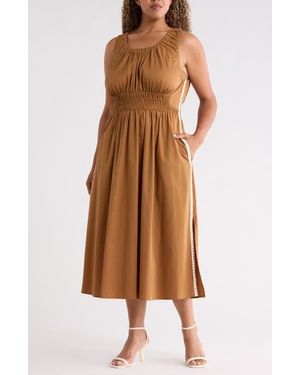 Wit & Wisdom Smocked Waist Lace Trim Sleeveless Maxi Dress - Brown