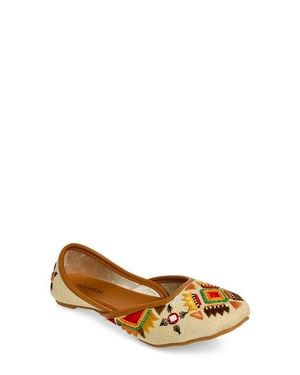Fuchsia Embroidered Jutti Flat - Natural